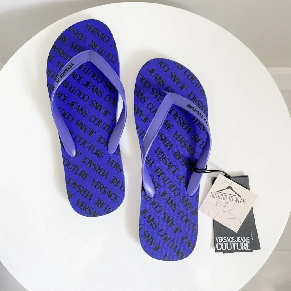 ⭕️ VERSACE JEANS Flip Flops Slides Slippers Logo Men’s Blue Black 10 43